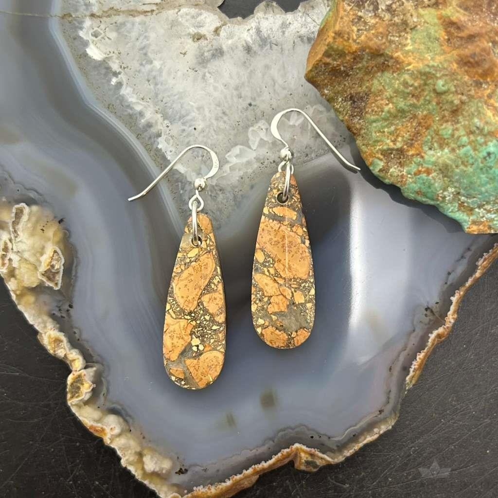 Sterling Silver Teardrop Maligano Jasper Slab Dangle Earrings For Women #531