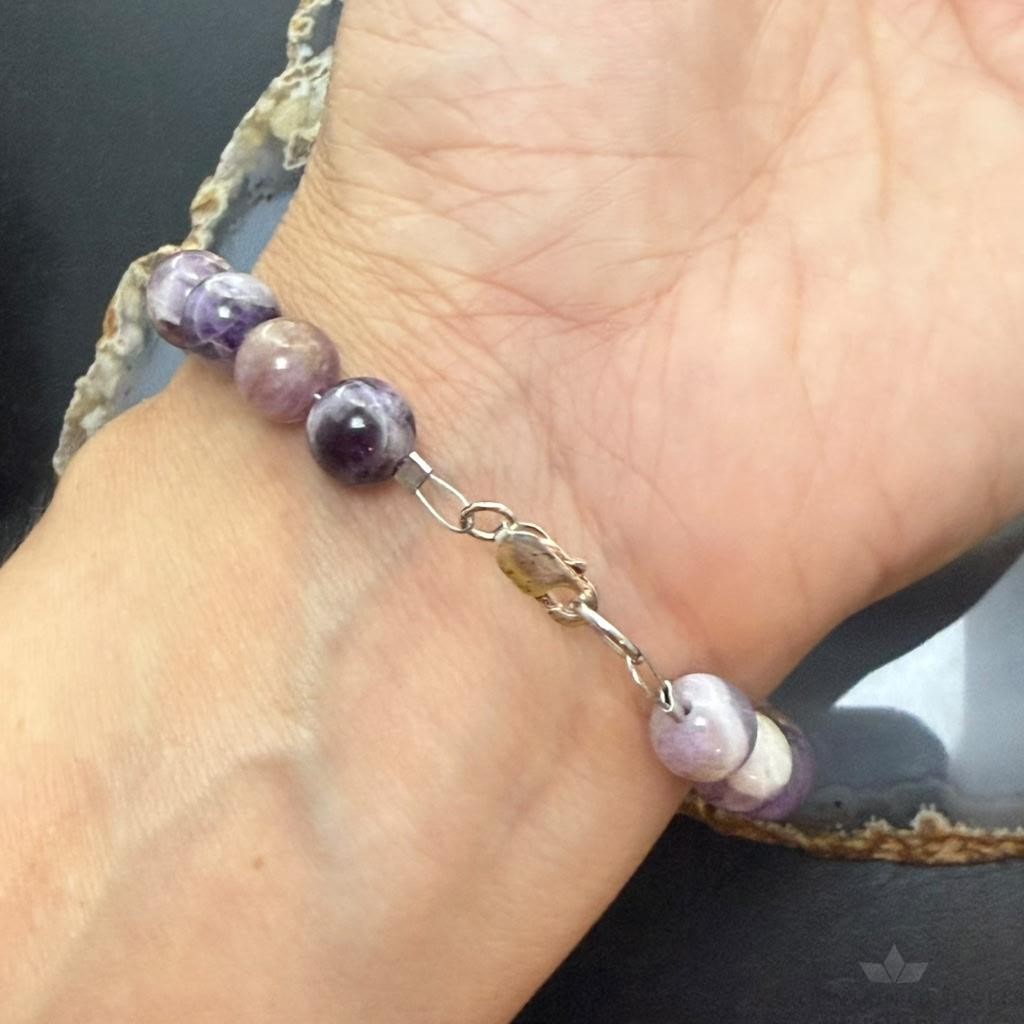 Sterling Silver 8mm Round Amethyst Beads 7" Bracelet For Women