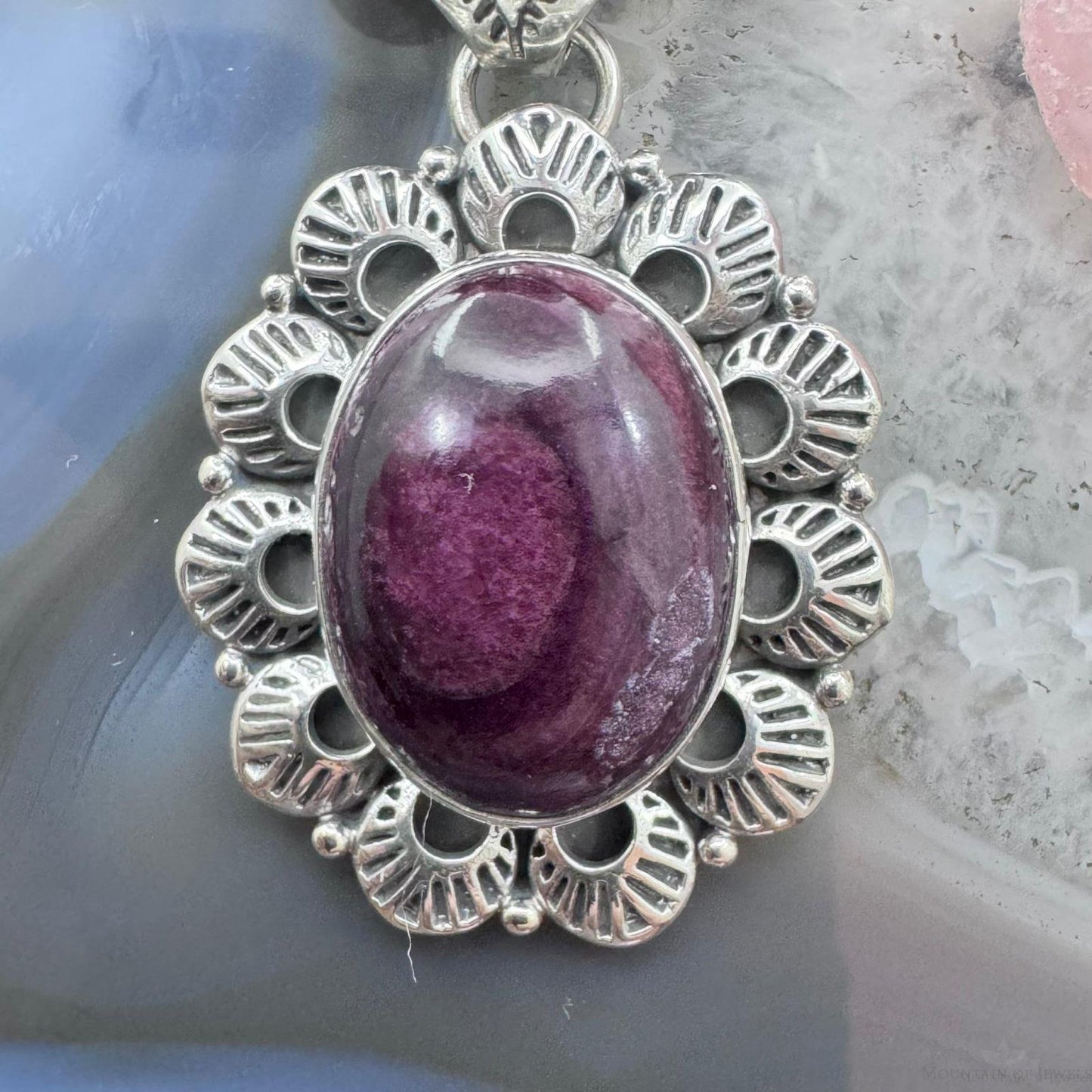 Native American Sterling Silver Oval Purple Spiny Oyster Pendant For Women