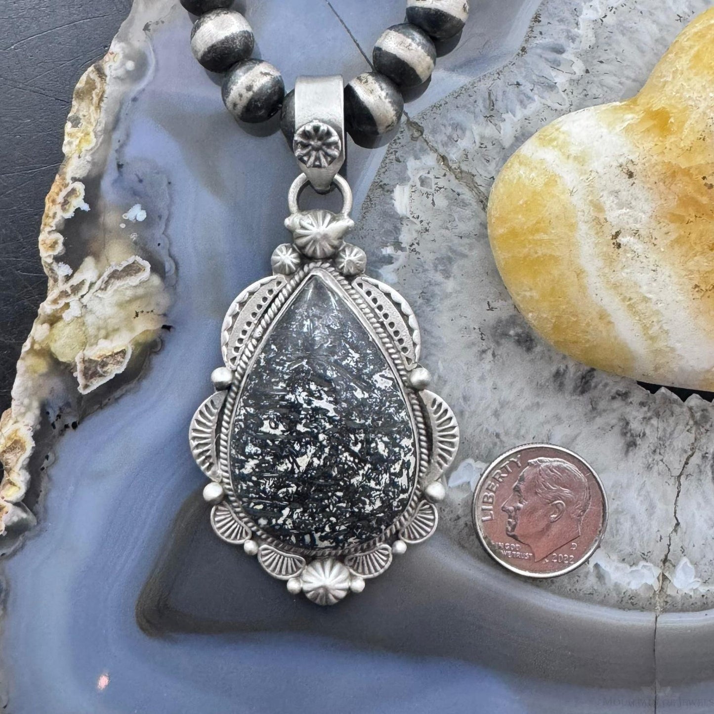 Sterling Silver Southwestern Style Teardrop Petrified Wood Decorated Pendant For Women