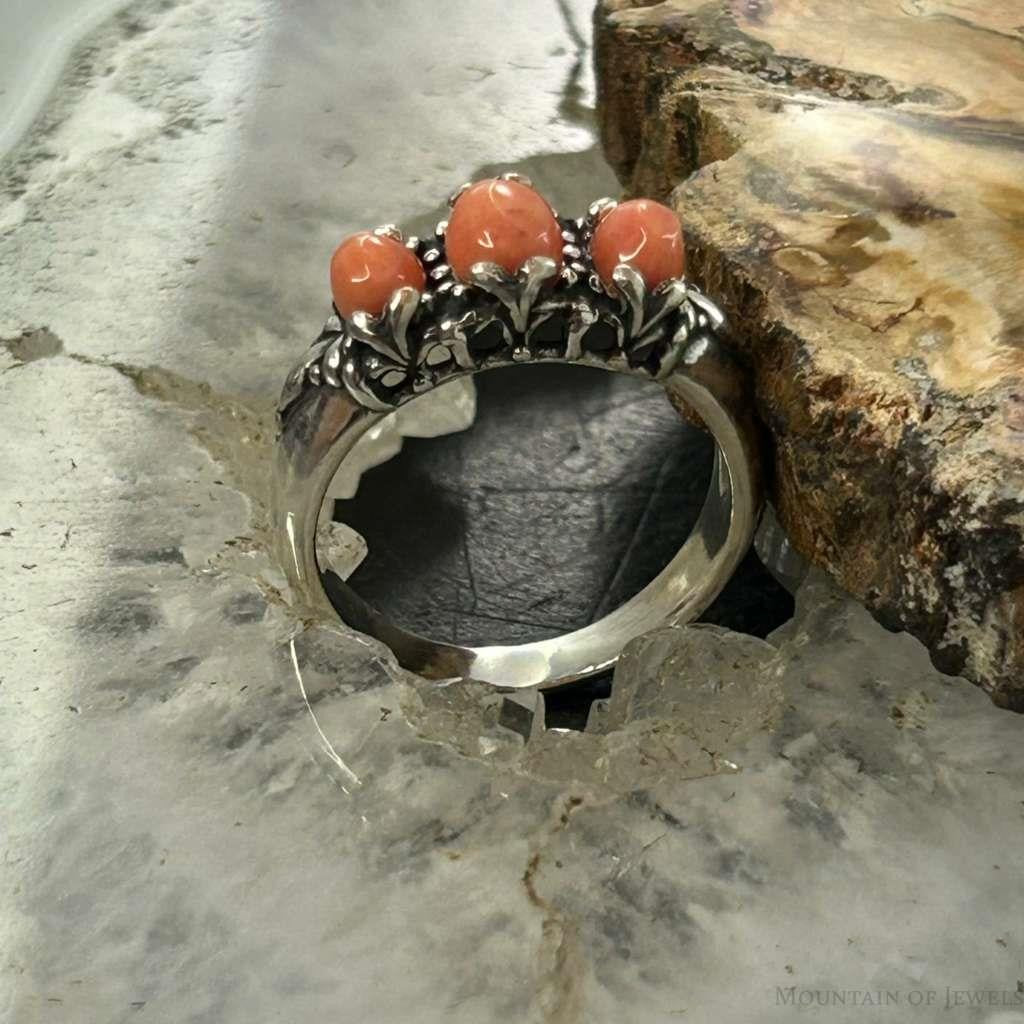 Carolyn Pollack Sterling Silver 3 Oval Angel Skin Coral Ring Size 6 For Women