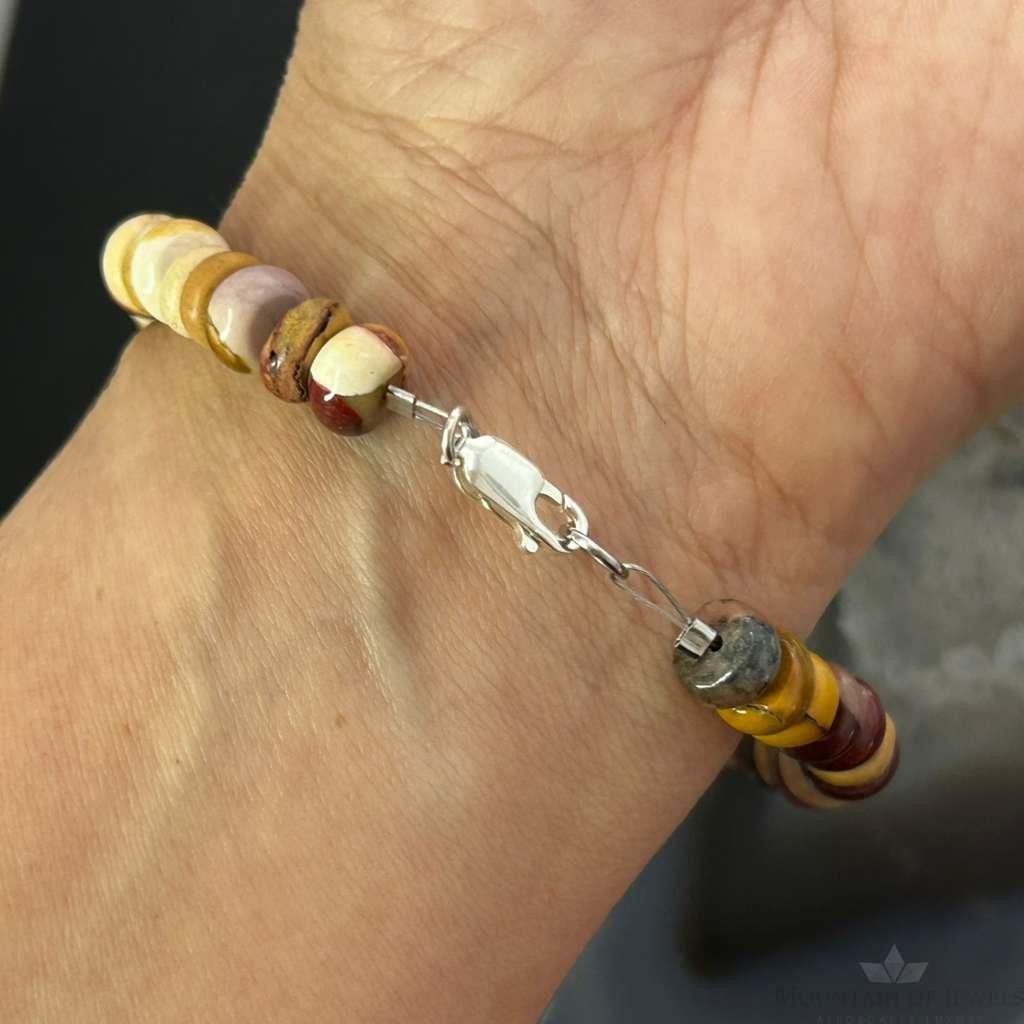 Sterling Silver Mokaite Jasper Beads 8" Bracelet For Women
