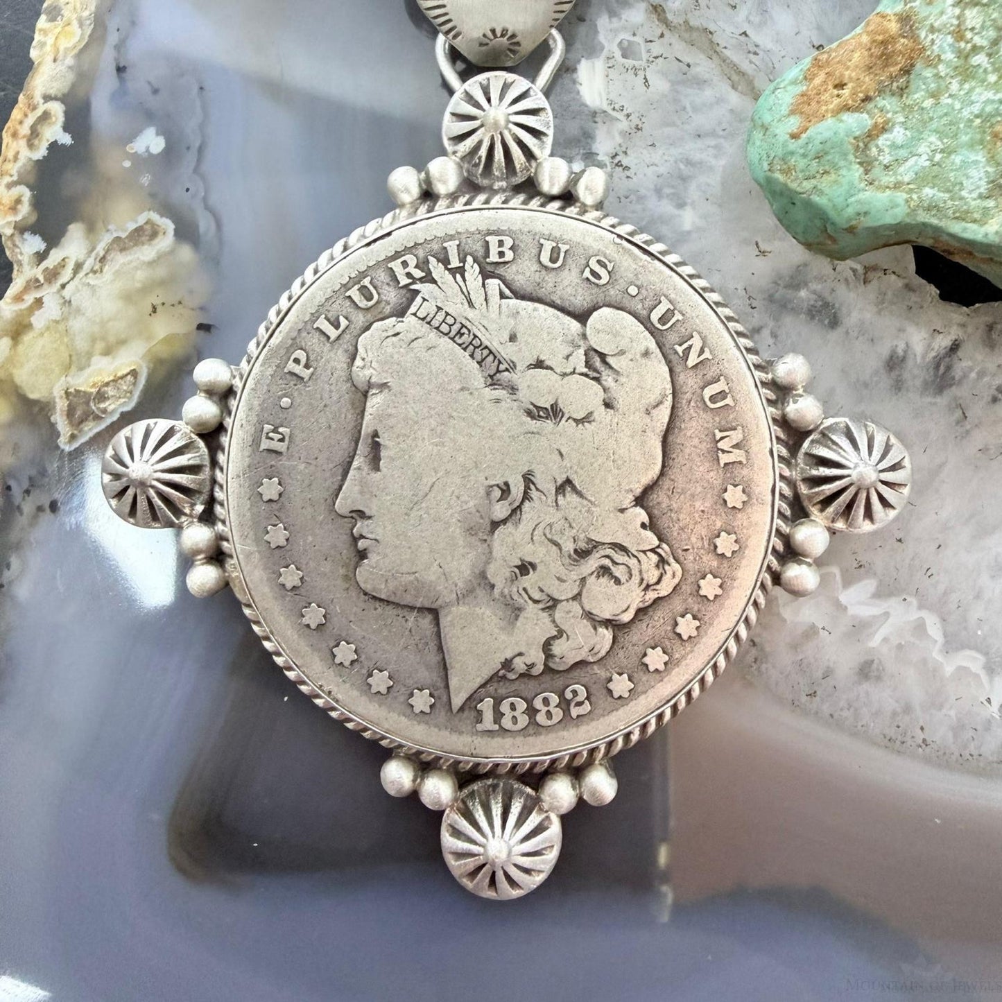 Genuine 90% Silver 1882 US Morgan Dollar Decorated Unisex Pendant