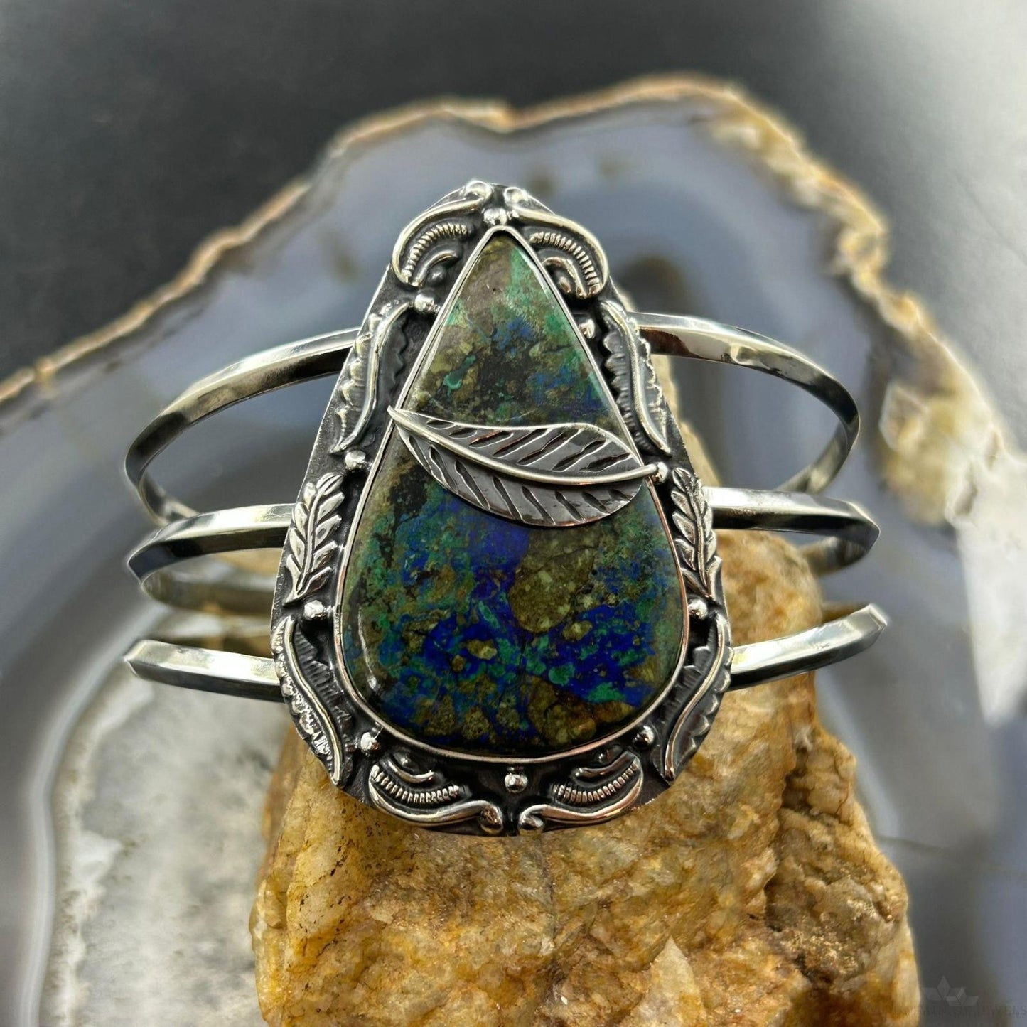 Sterling Silver Southwestern Style Large Teardrop Shattuckite Bracelet For Women