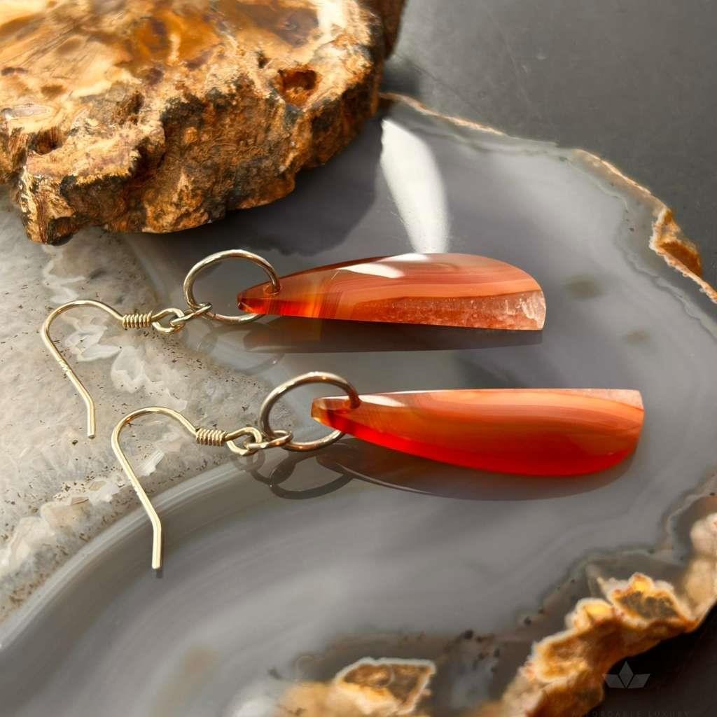 Sterling Silver Elongated Half Moon Carnelian Slab Dangle Earrings For Women 327