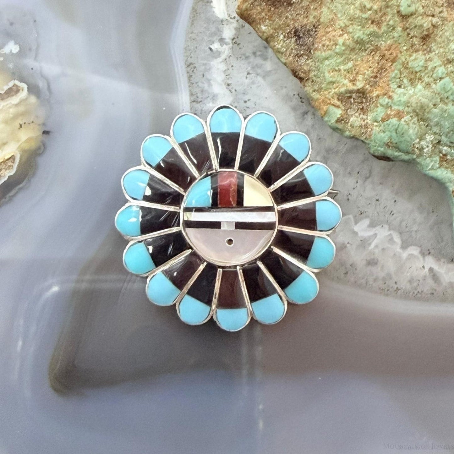 Verden Niiha Zuni Sterling Multistone Inlay Sunface Pendant/Brooch For Women