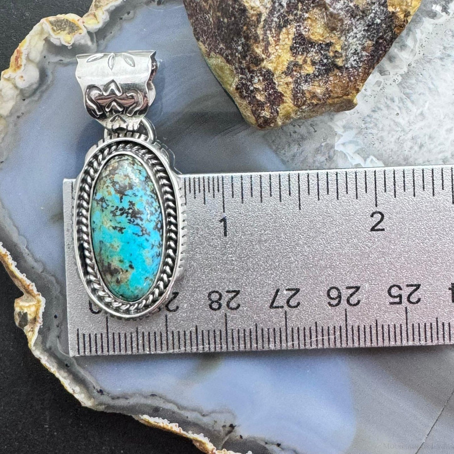 Native American Sterling Silver Elongated Oval Turquoise #8 Pendant For Women