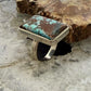 Sterling Silver Southwestern Style Rectangle Turquoise Ring Size 7.5 For Women