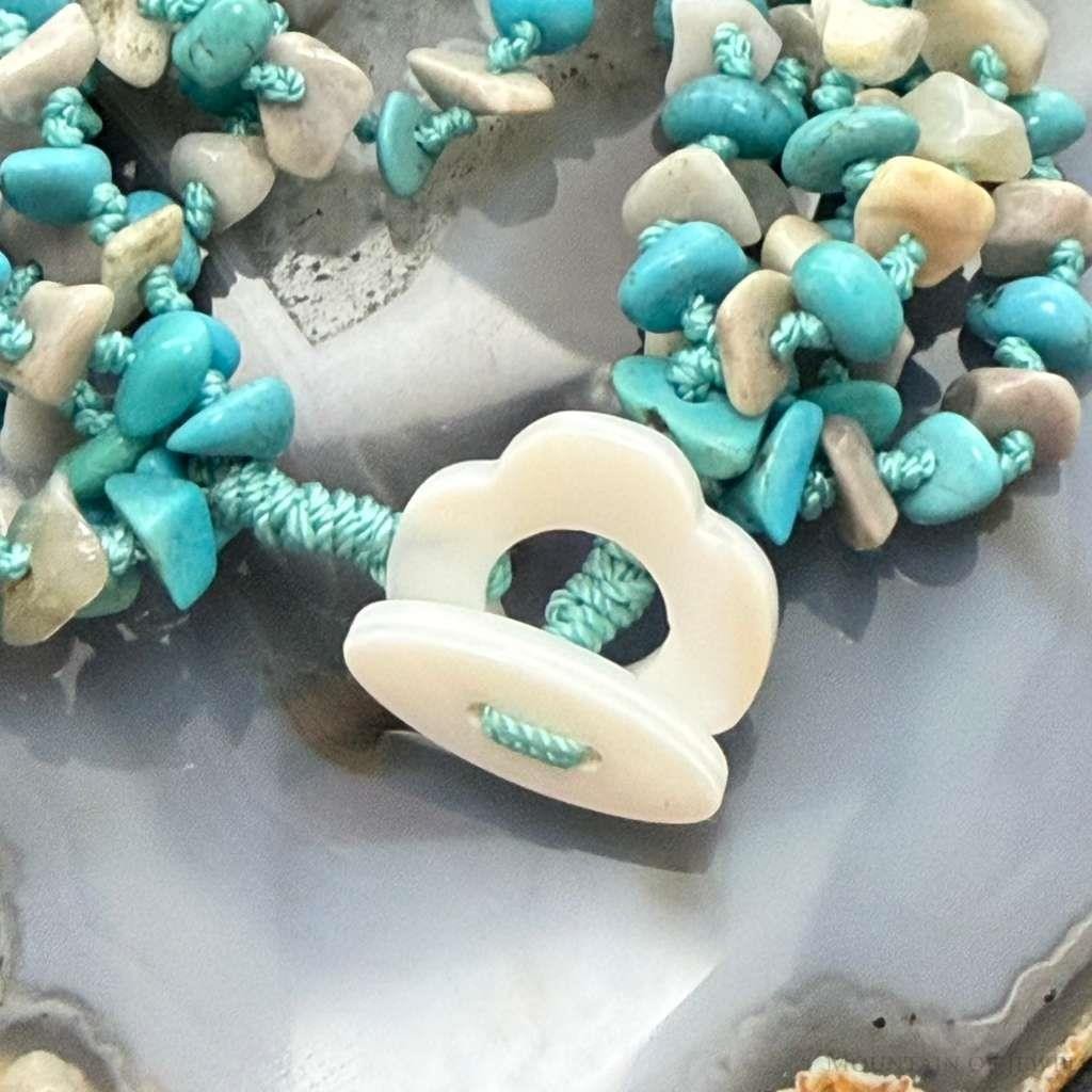 Sterling Silver Natural Turquoise and MOP Beads 6" Bracelet For Women