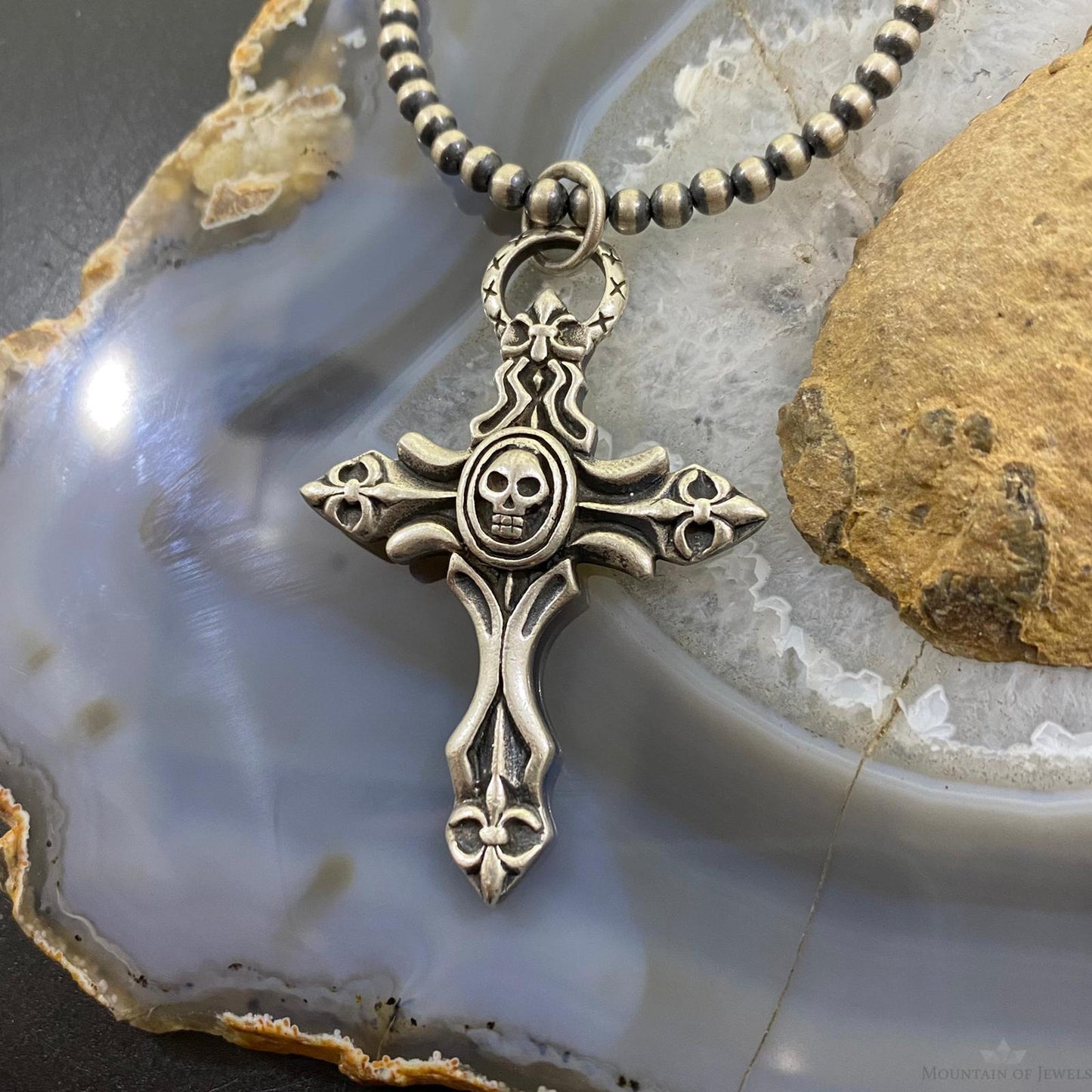 Sterling Silver Gothic Cross with a Skull Unisex Pendant