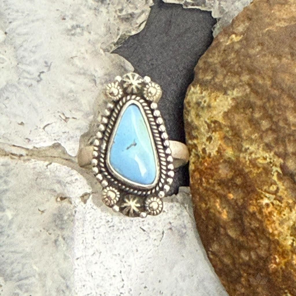 Sterling Silver Southwestern Style Triangle Golden Hill Turquoise Adjustable Ring For Women