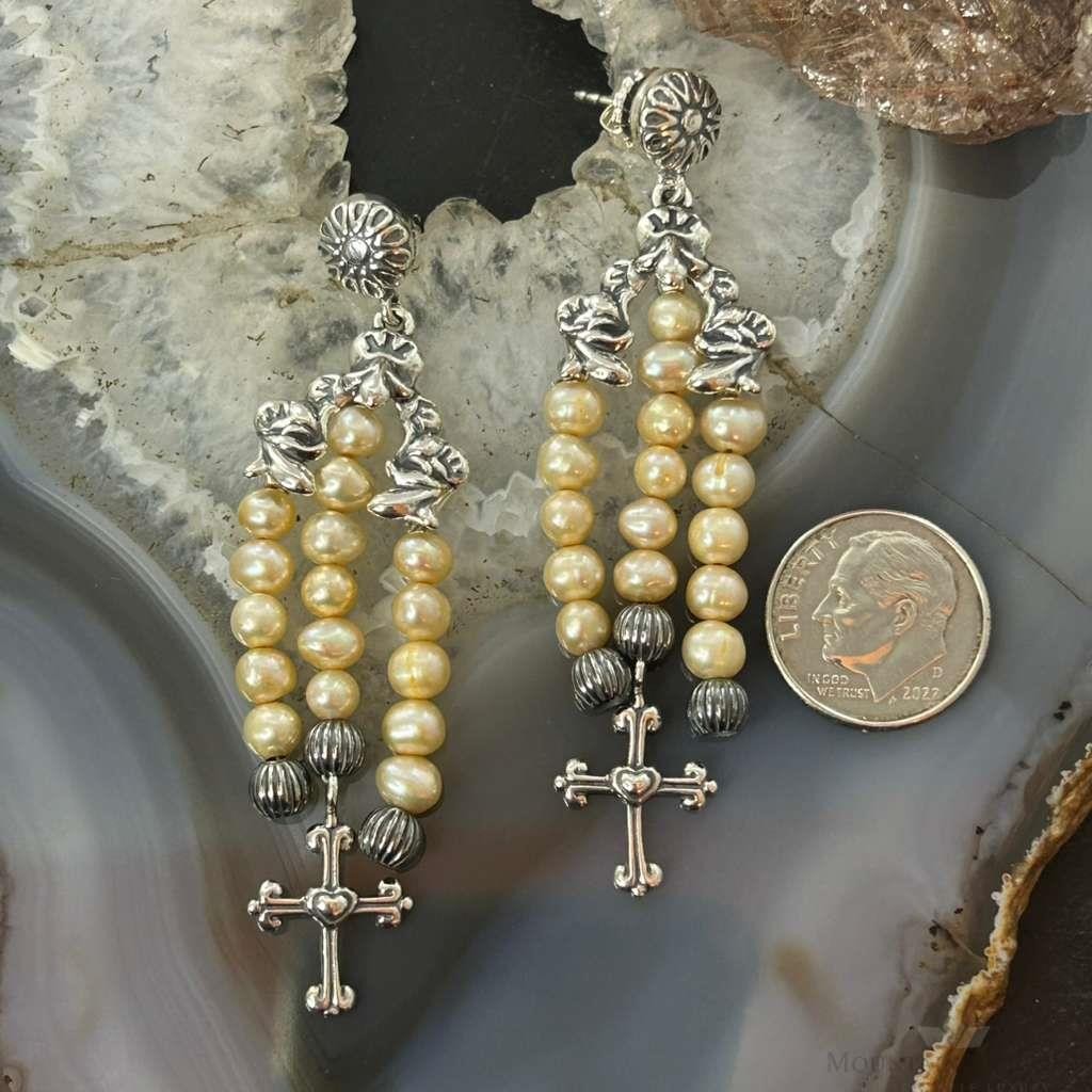 Carolyn Pollack Sterling Silver Mother Of Pearl & Cross Chandelier Earrings For Women