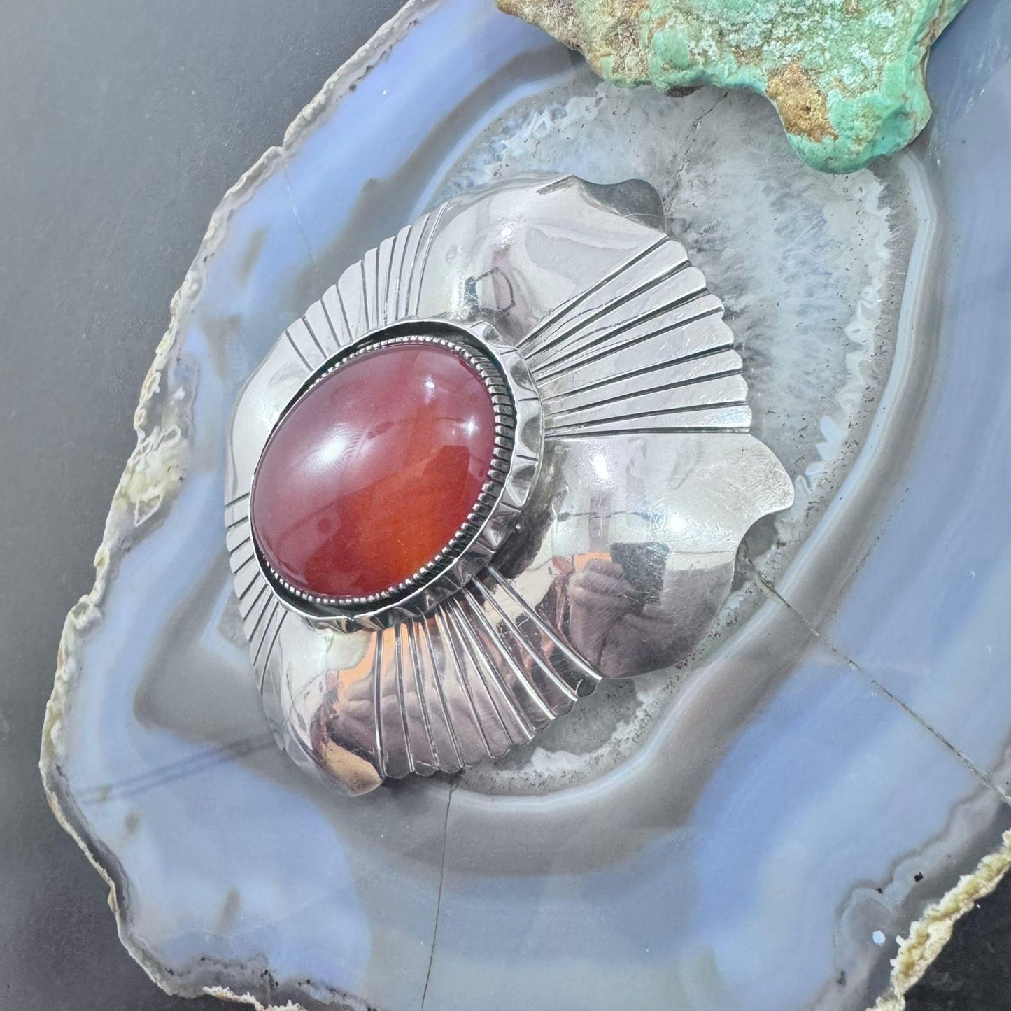 Vintage P. Attakai Native American Sterling Silver Carnelian Belt Buckle For Men