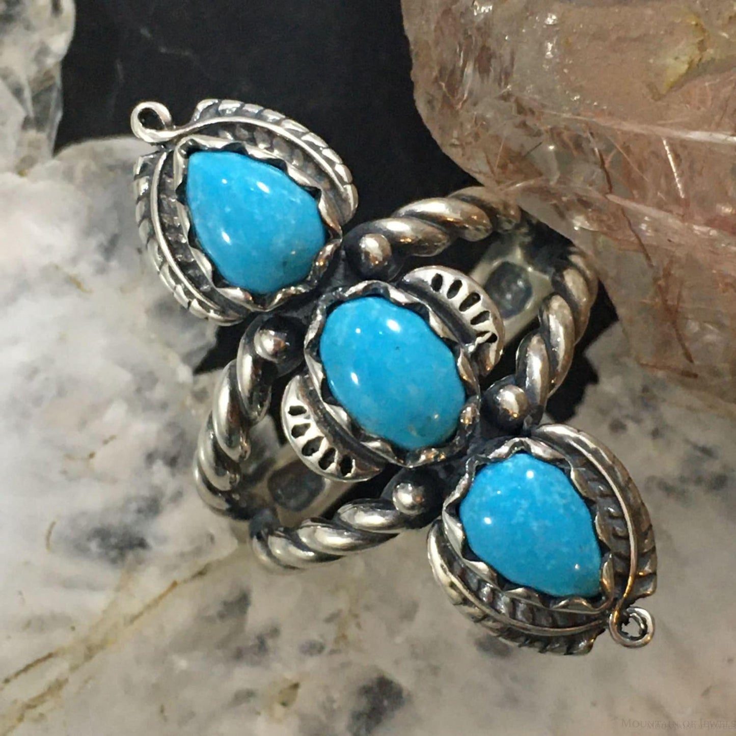 Carolyn Pollack Sterling Silver 3 Turquoise Split Shank Ring In Variety of Sizes