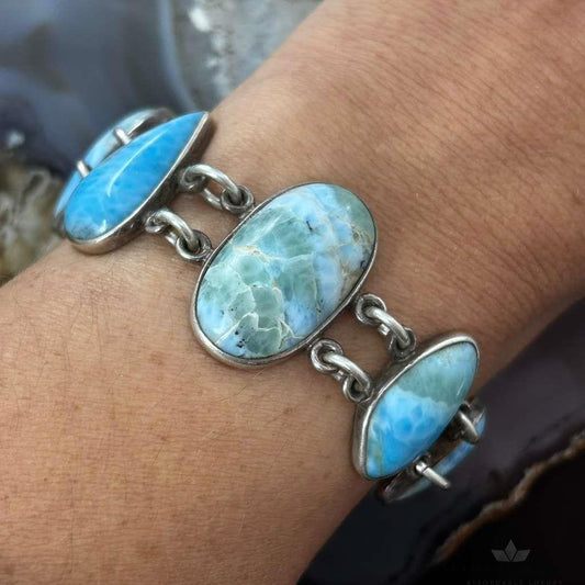 Sterling Silver Multi Shape Larimar Toggle Clasp Fashion Link Bracelet For Women