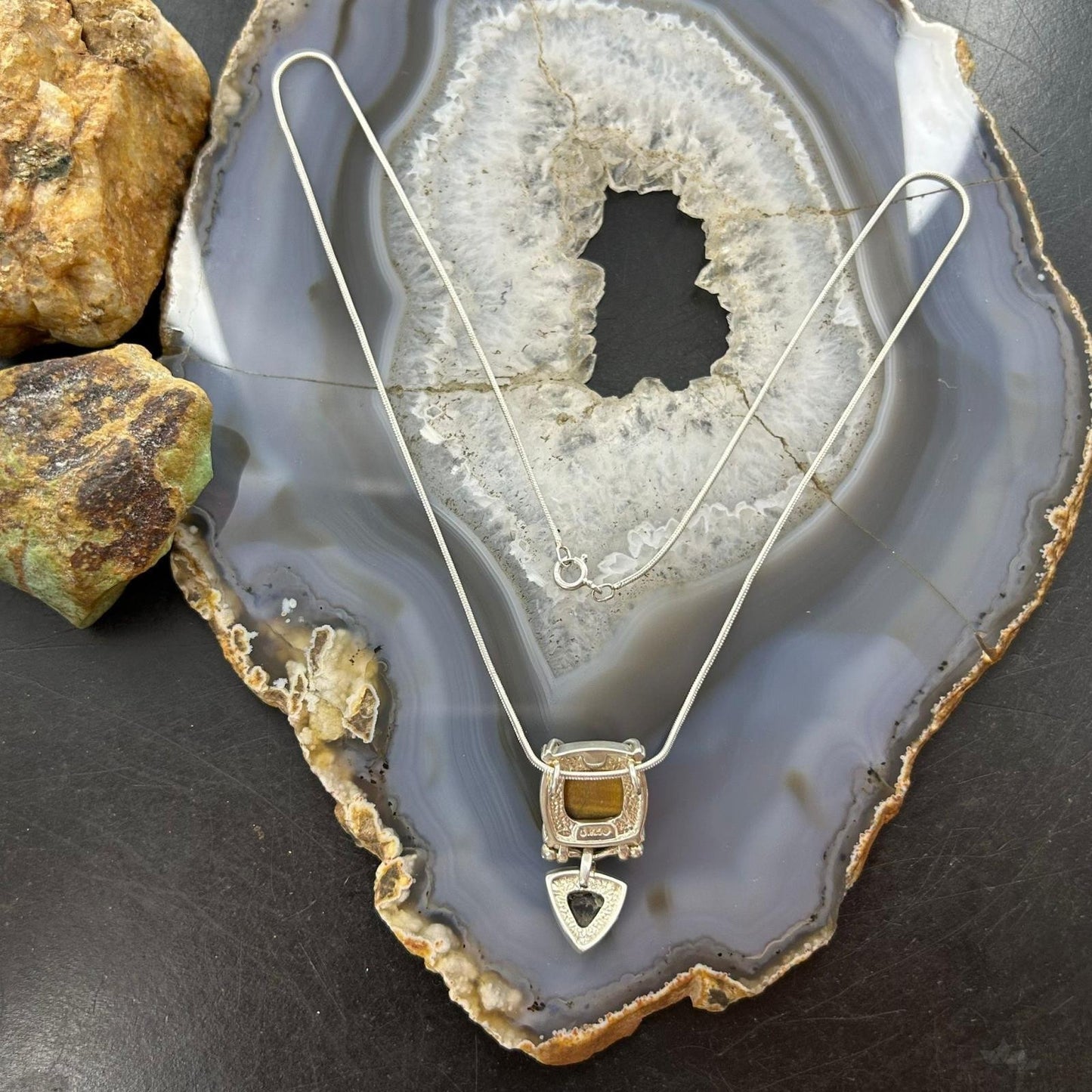 Carolyn Pollack Sterling Silver Tiger's Eye & Onyx 18" Necklace For Women