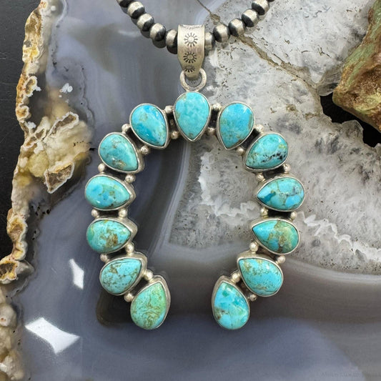 Sterling Silver Southwestern Style Turquoise Decorated Naja Pendant For Women