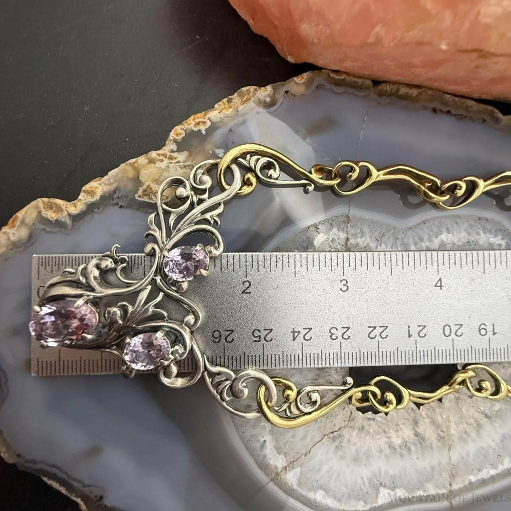 Carolyn Pollack Sterling Silver & Brass Faceted Amethyst 19.5" Swirl Decorated Necklace For Women