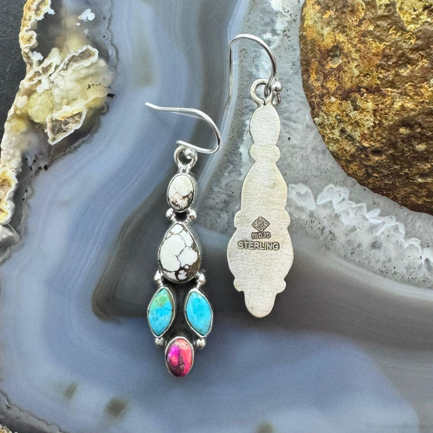 Sterling Silver Southwestern Style Multistone Cluster Dangle Earrings For Women #3