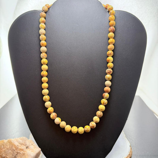 Sterling Silver Southwestern Style 8mm Snake Skin Jasper Beads 18" Necklace For Women