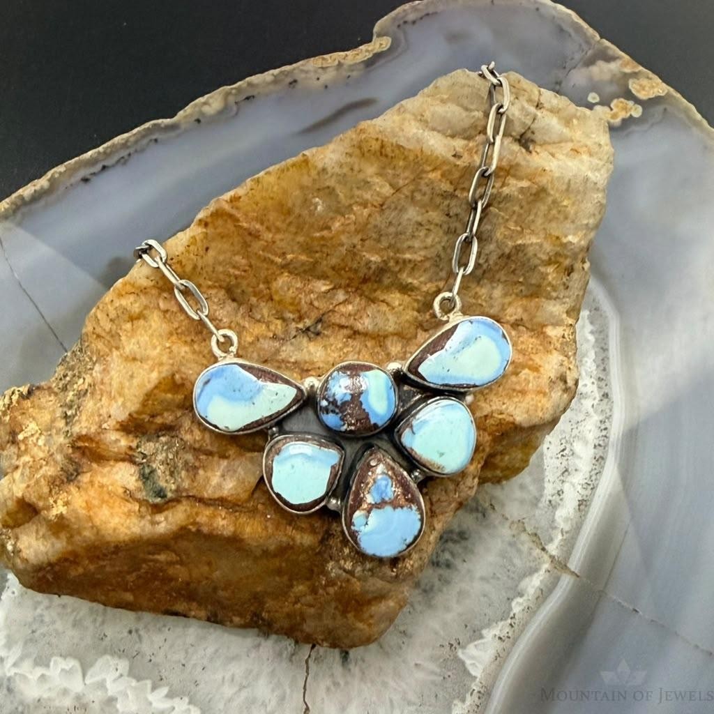 Sterling Silver Southwestern Style Teardrop Golden Hill Turquoise Necklace For Women