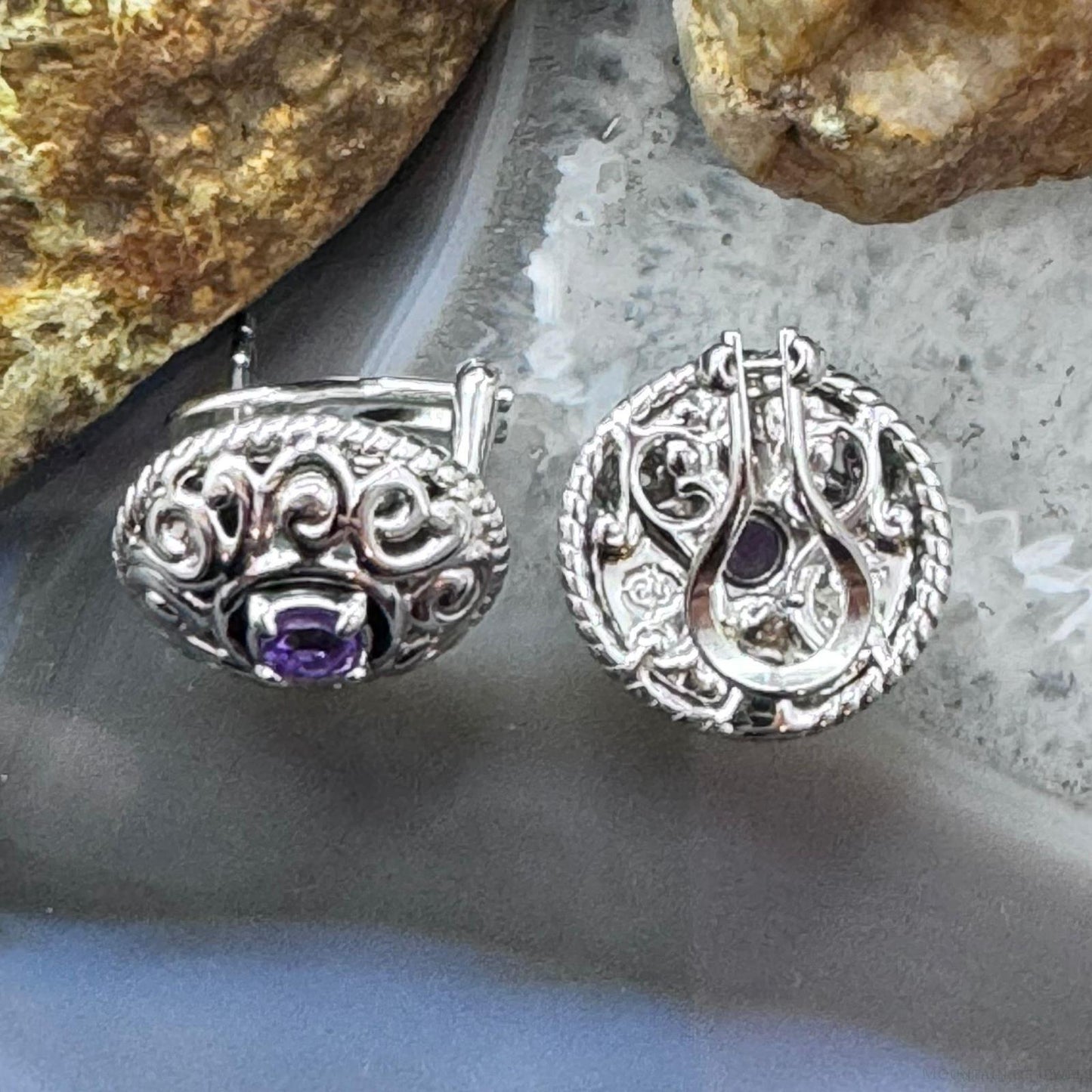 Carolyn Pollack Sterling Silver Round Amethyst Omega Back Stud Earrings For Women