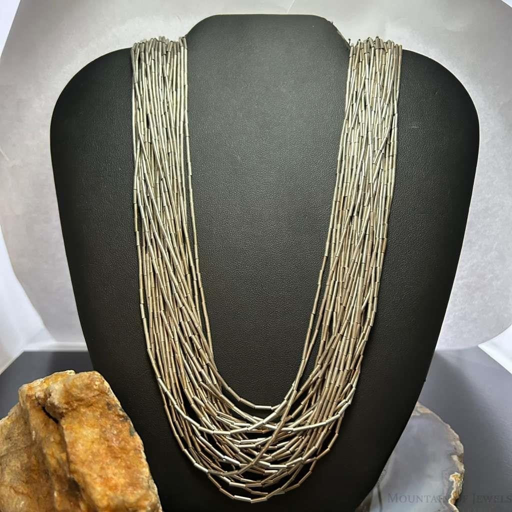 Vintage Sterling Silver 27 Strand Liquid Silver 28" Necklace For Women