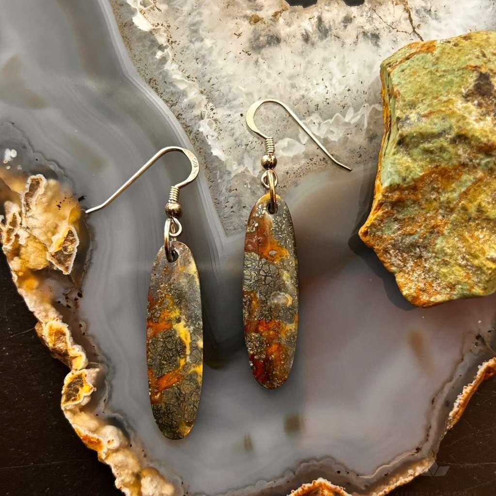 Sterling Silver Elongated Oval Red Marcasite Slab Dangle Earrings For Women #200