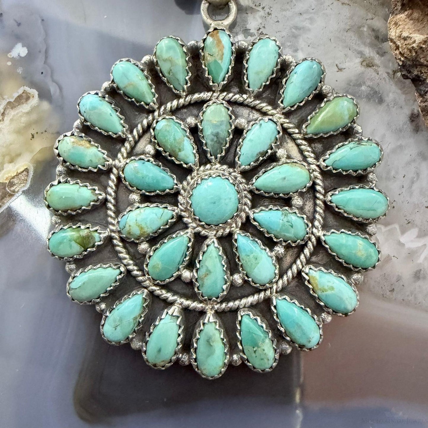 Sterling Silver Southwestern Style Teardrop Mohave Turquoise Round Cluster Pendant
