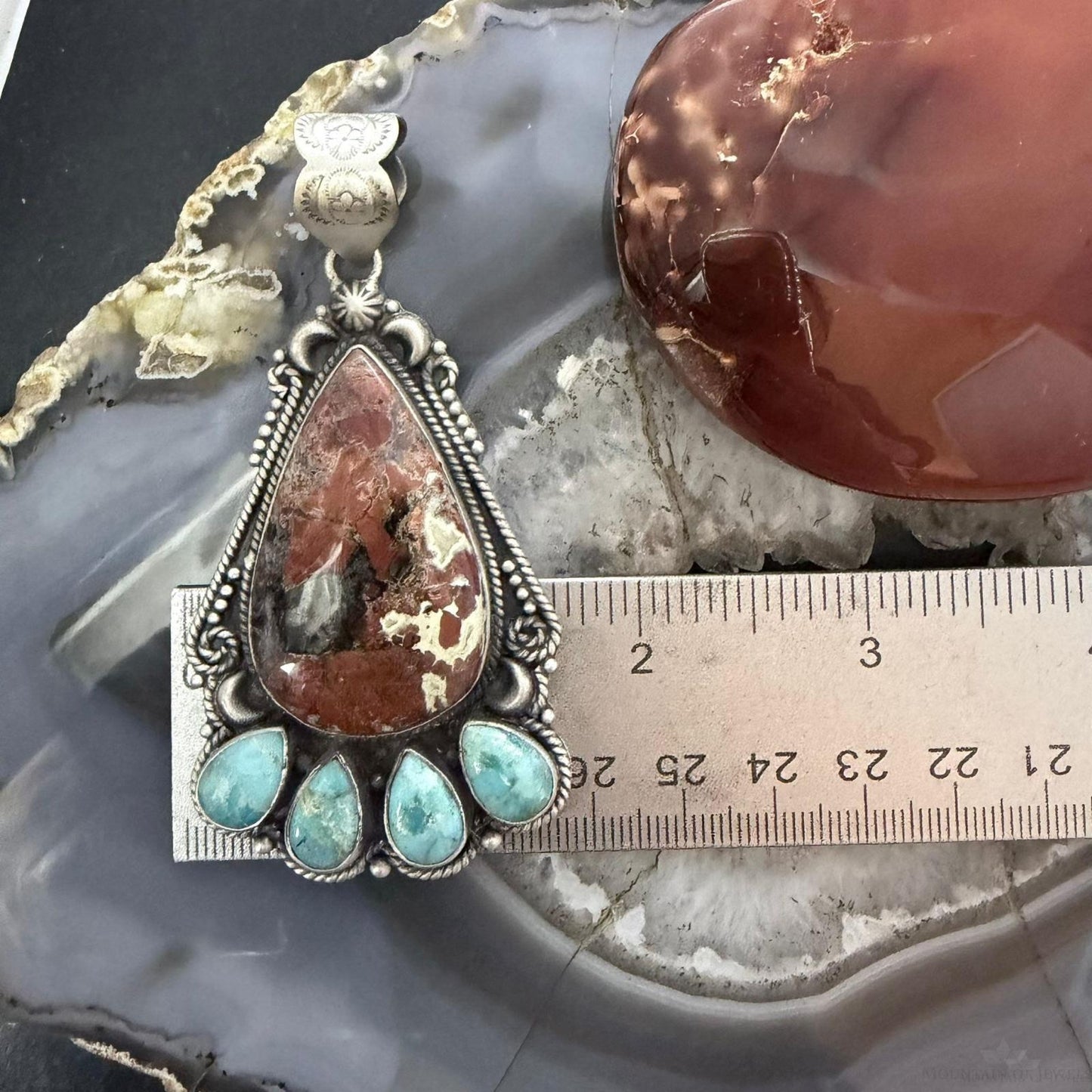 Sterling Silver Southwestern Style Large Red Creek & Mohave Turquoise Pendant For Women