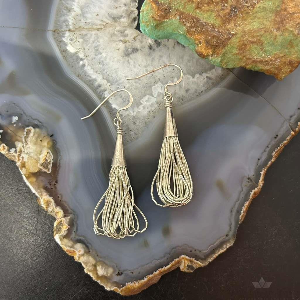 Native American Sterling Silver Liquid Silver Dangle Earrings For Women