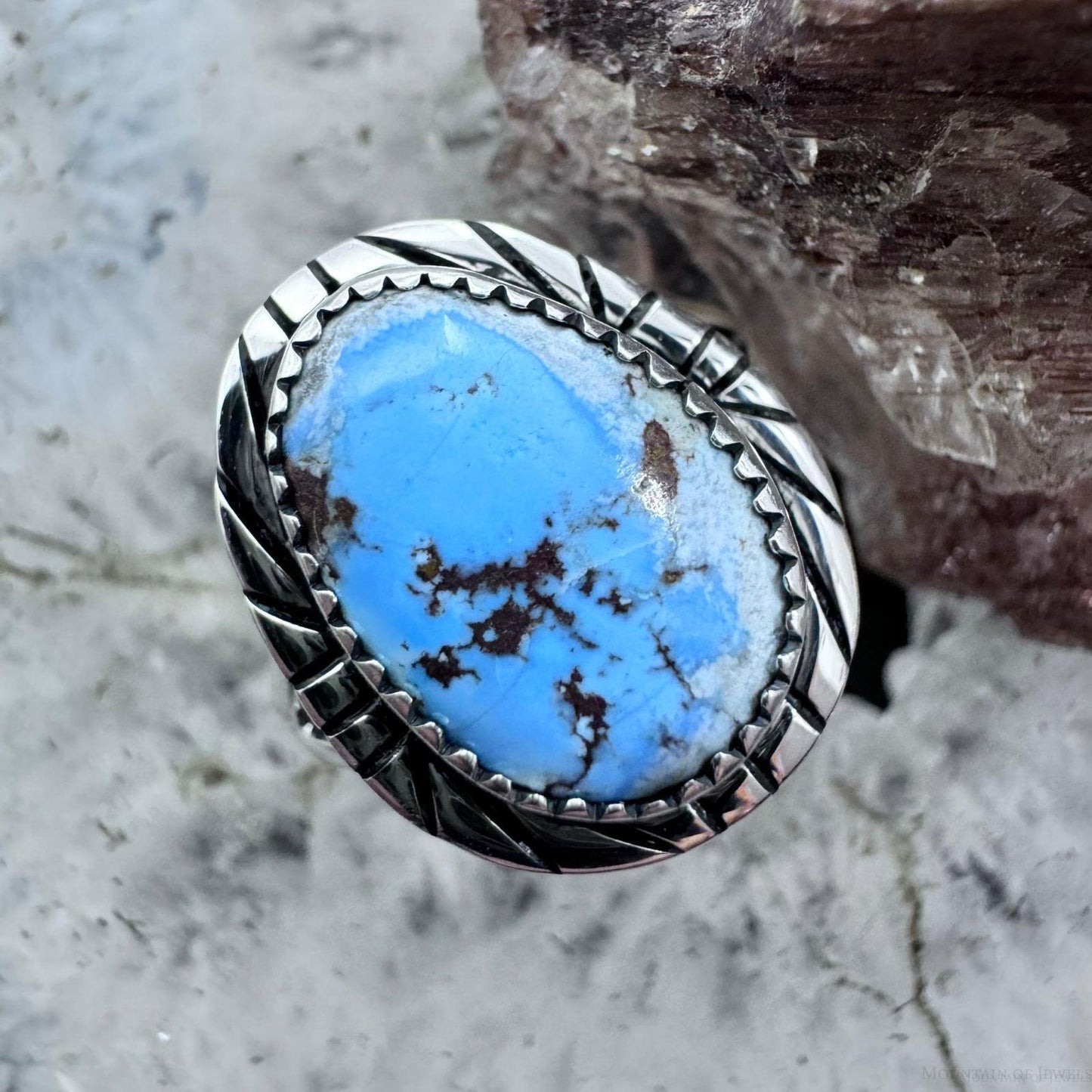 Native American Sterling Silver Oval Golden Hill Turquoise Ring Sz 9.5 For Women