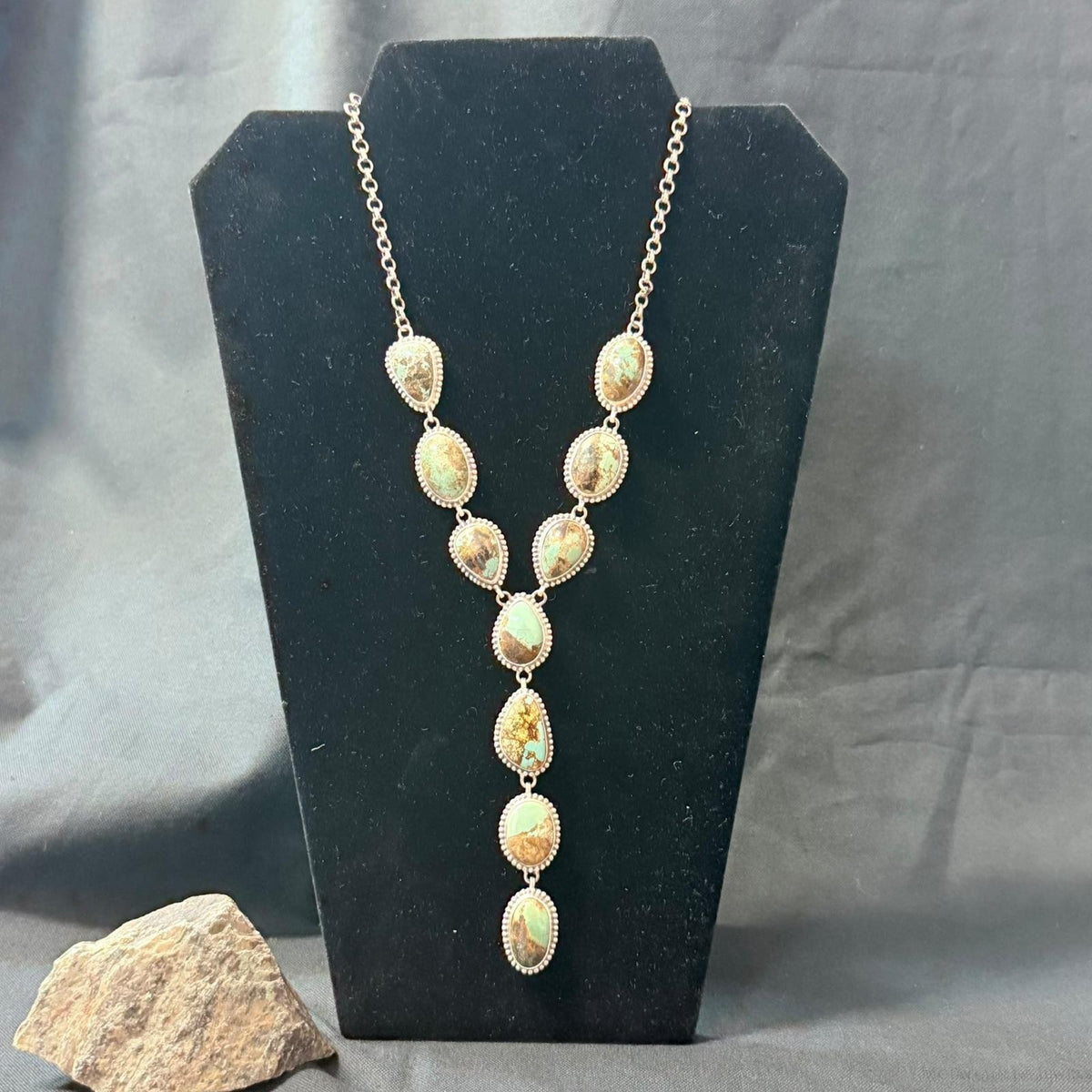 Sterling Silver Southwestern Style Montezuma Turquoise Lariat 23" Necklace For Women