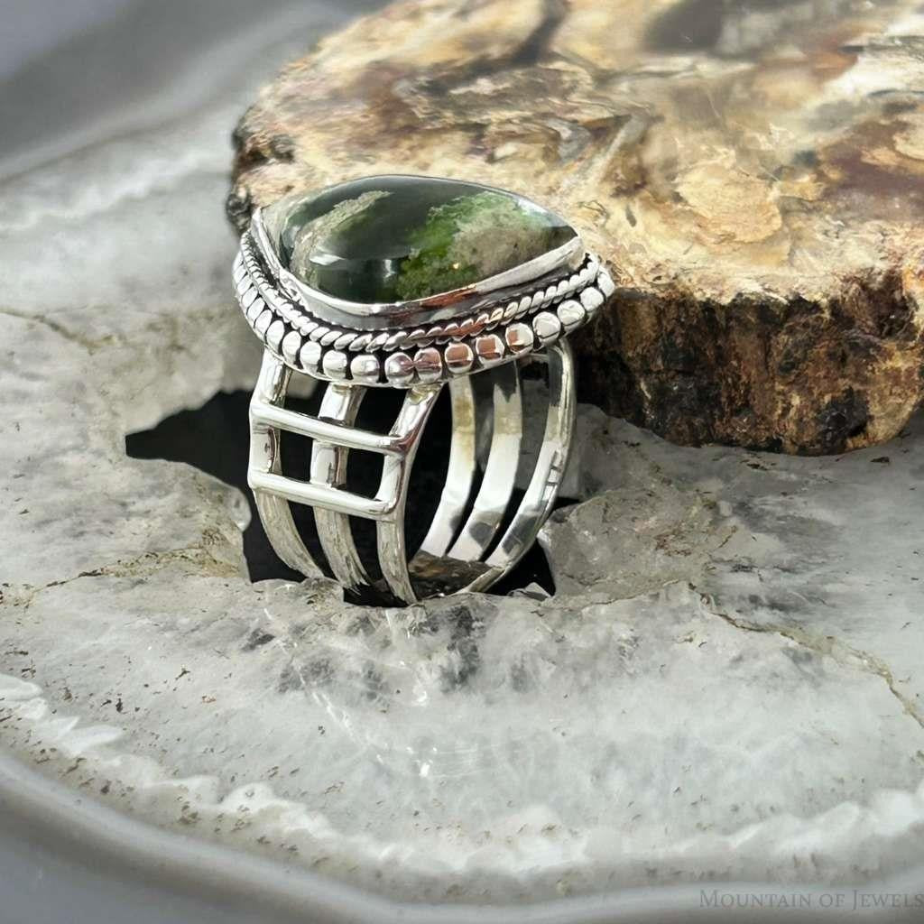 Sterling Silver Southwestern Style Triangle Chrome Chalcedony Bar Ring Size 7.5 For Women