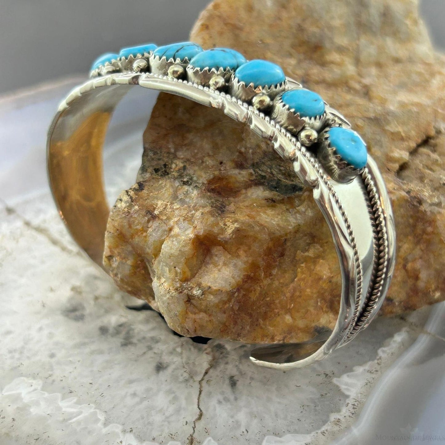 Anita Whitegoat Native American Sterling Silver 7 Turquoise Row Bracelet For Women #2