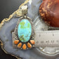 Sterling Silver Southwestern Style Oval Turquoise & Spiny Oyster Pendant For Women