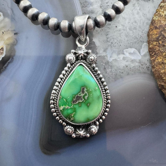 Sterling Silver Southwestern Style Teardrop Sonora Gold Turquoise Pendant For Women