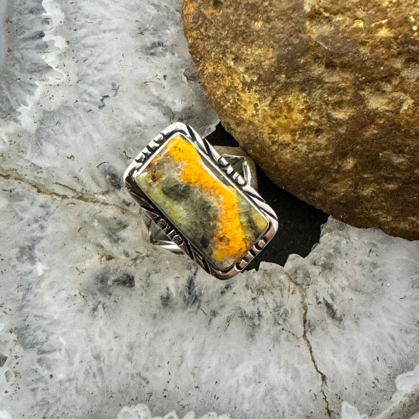 Native American Sterling Silver Bumblebee Jasper Bar Ring Size 5.25 For Women