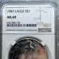 1987 US 1.0oz .999 Fine Silver American Silver Eagle NGC MS69 #6567385-123EG