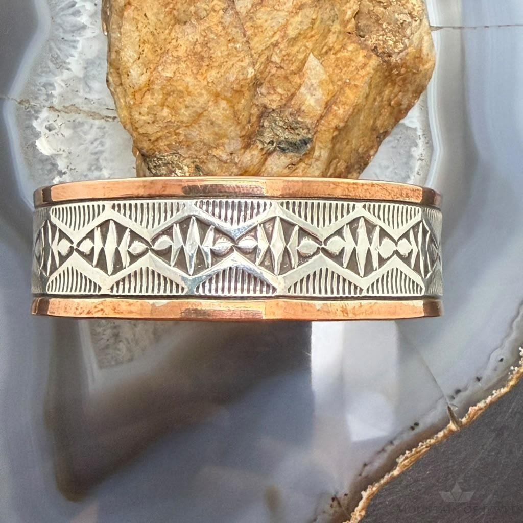 Wylie Secatero Navajo Sterling Silver & Copper Stamped Bracelet For Women #4
