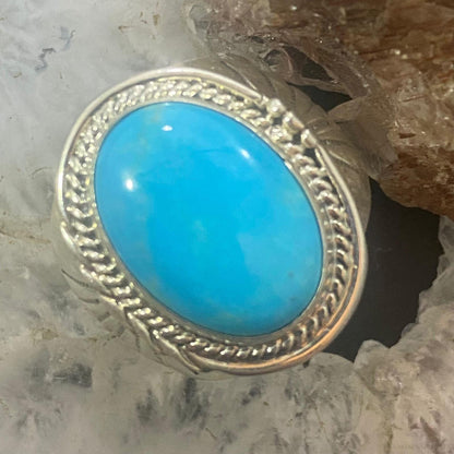 Native American Sterling Silver Oval Turquoise Unisex Shield Ring Size 10 &10.5