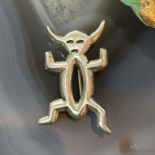 Vintage Native American Sterling Silver Horned Figure Brooch For Women