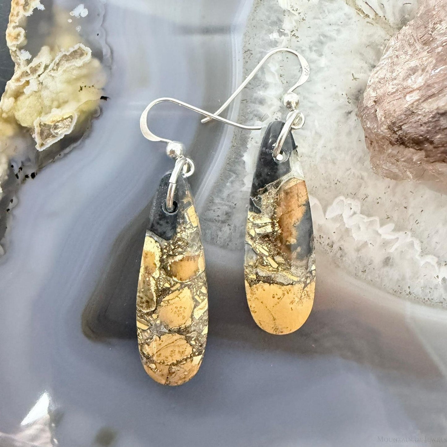Sterling Silver Teardrop Maligano Jasper Slab Dangle Earrings For Women #501