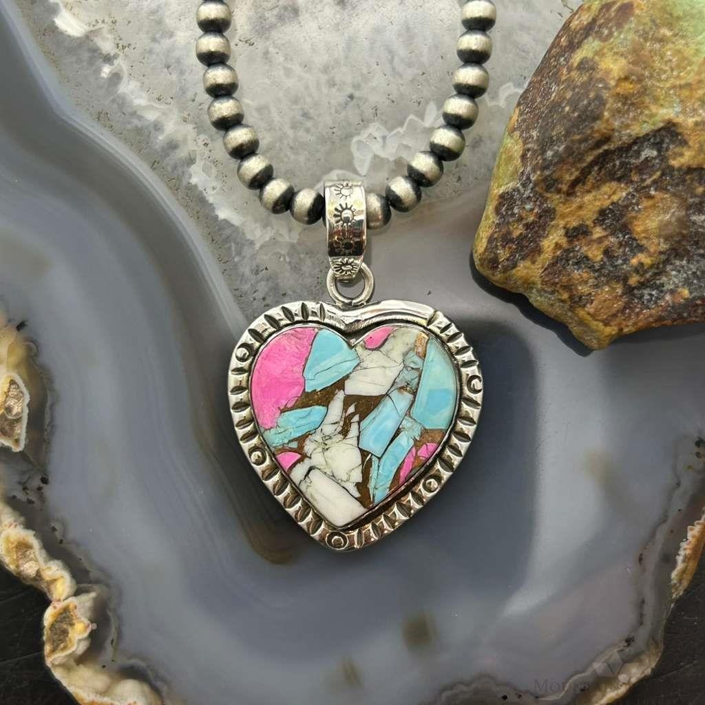Sterling Silver Southwestern Style Cotton Candy Heart Pendant For Women #2