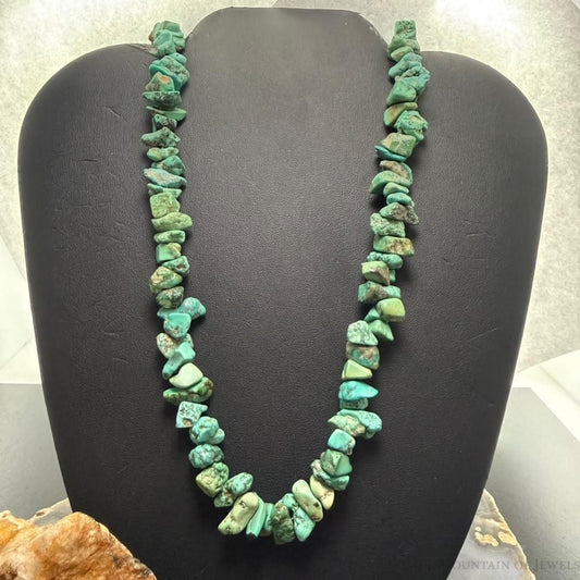 Vintage Native American Rough Turquoise 24" Necklace For Women