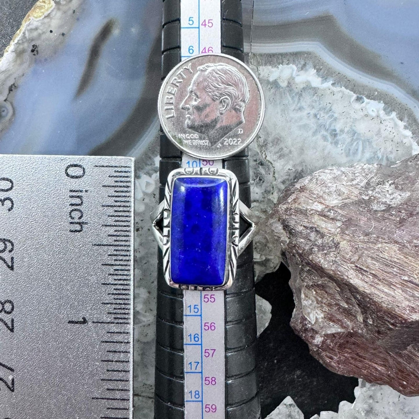 Native American Sterling Silver Lapis Bar Ring Size 6.25 For Women