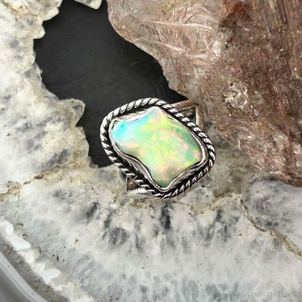Sterling Silver Southwestern Style Natural Shape Opal Ring Size 7.25 For Women #1