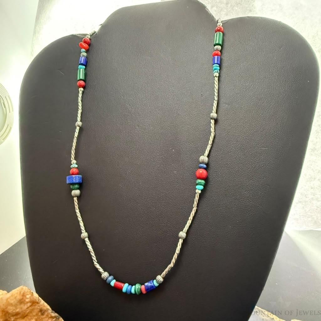 Carolyn Pollack Sterling Silver Multi Stone w/Cylinder Beads Necklace For Women