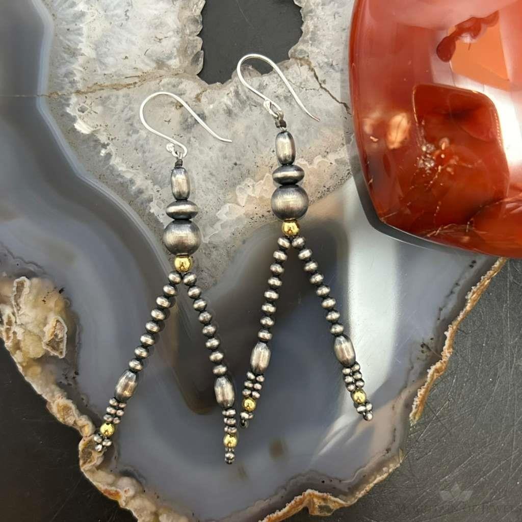 Various Sizes Navajo Pearl Beads Sterling Silver Dangle Earrings For Women