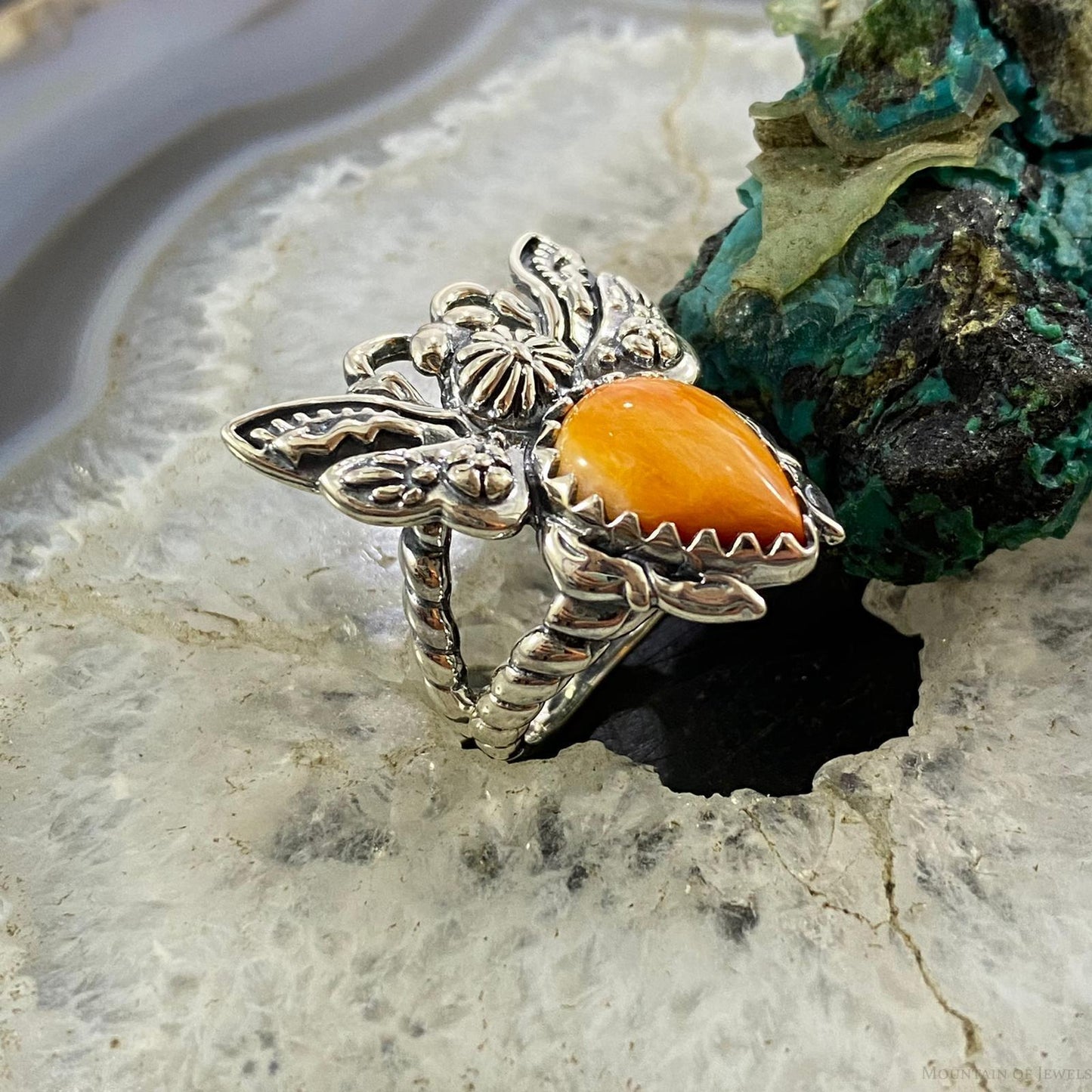 Carolyn Pollack Southwestern Style Sterling Silver Spiny Oyster Bee Ring For Women, Variety of Sizes